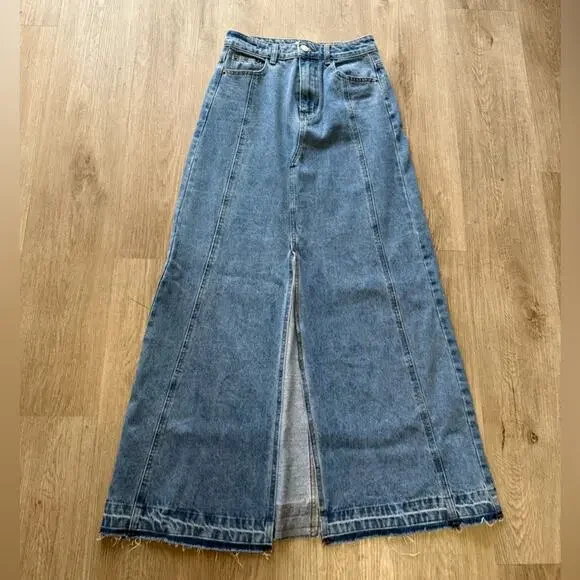 dissh lennon vintage denim blue long cotton high waist maxi skirt size 2 - Picture 5 of 12